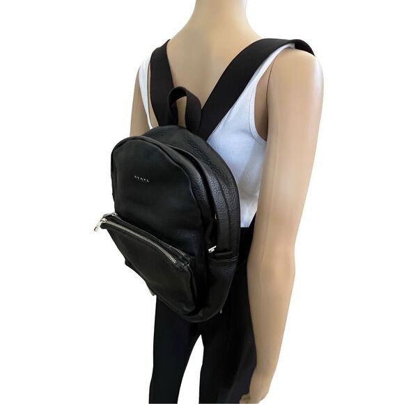 STATE Black Pebble Genuine Leather Backpack  w 3 Exterior Zip Pockets *Pristine - Picture 7 of 13